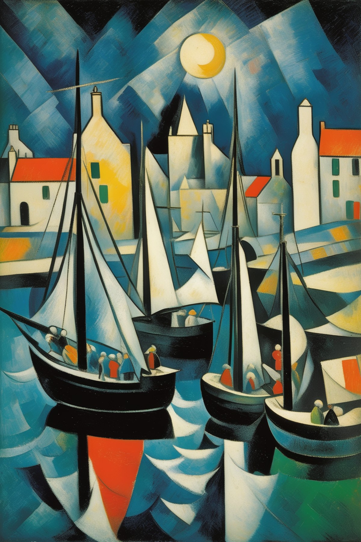 <lora:Lyonel Feininger Style:1>Lyonel Feininger Style - 102441. A painting by Pablo Picasso. A painting of Lerwick Harbour...